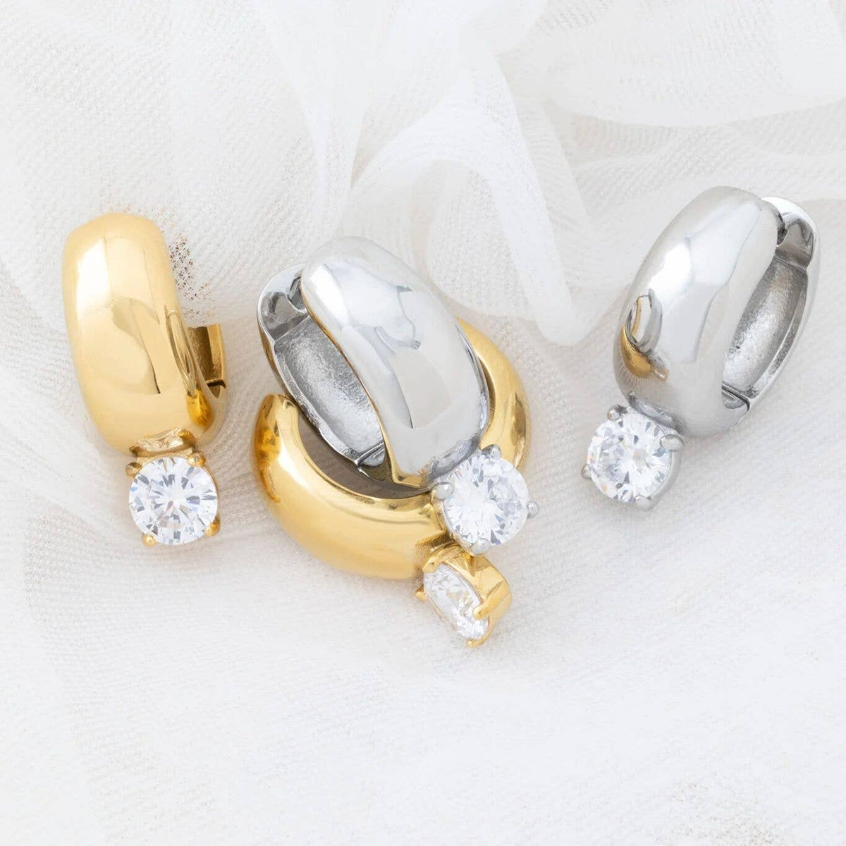 18K Gold PVD Stainless Steel Chunky One Stone Earrings