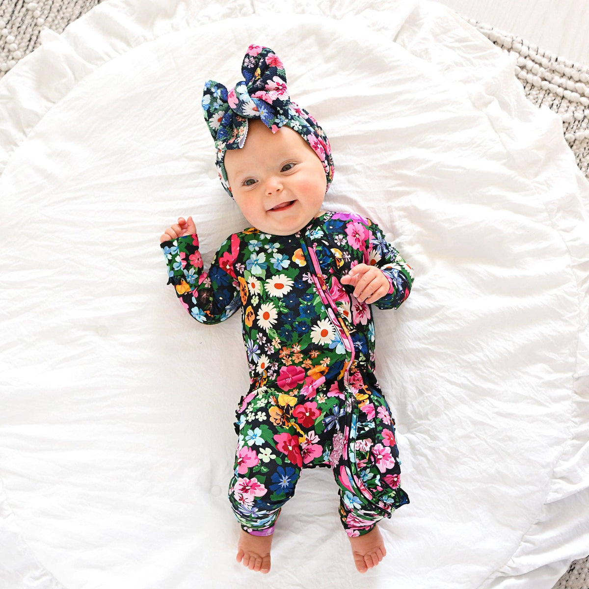Cassandra RUFFLE ZIP Bamboo One Piece Floral Baby Clothing