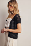 Open-Knit Short-Sleeve Crochet Cardigan Top