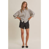 Micro Plaid Dolman Button Up Top