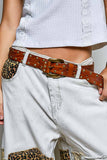 Allover Antique Brass-Tone Studded Genuine Leather Belt