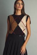 Color Block Sleeveless Argyle Sweater