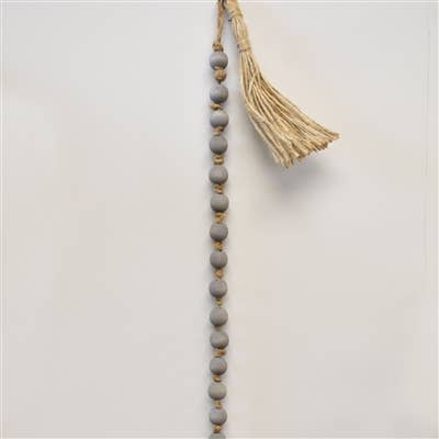 Chic Wooden Bead Garland With Jute Tassels - Grey Natural 69