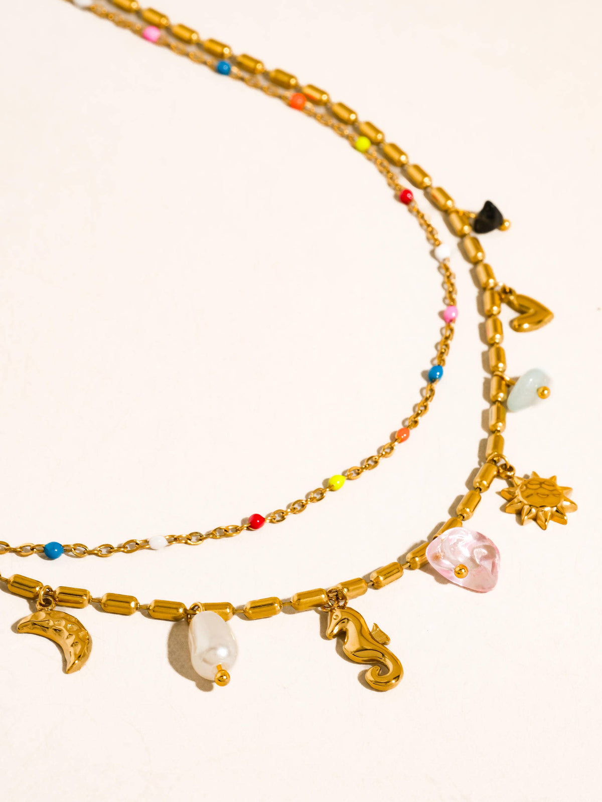 Ninah 18K Gold Non-Tarnish Seahorse Charm Layered Necklace