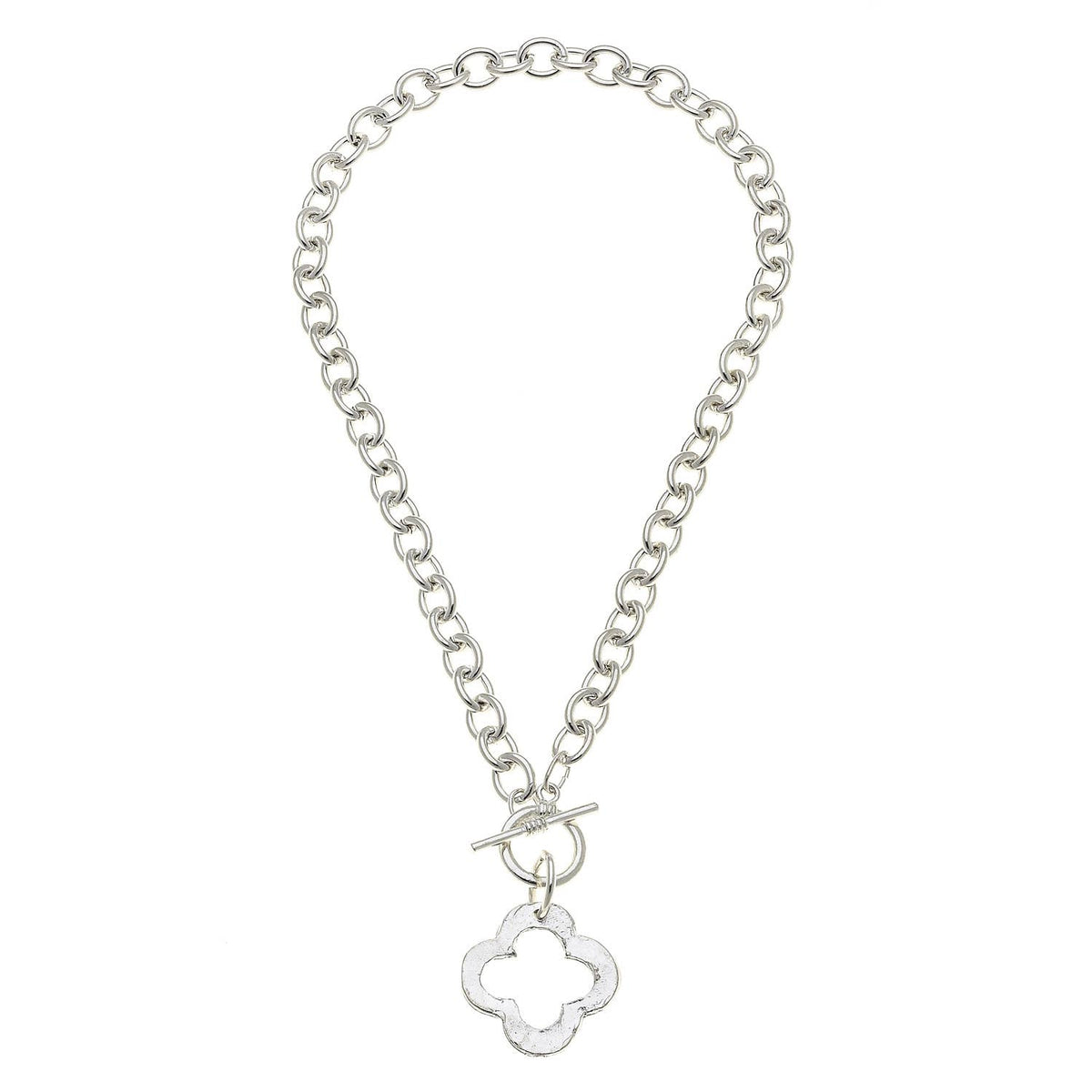 Susan Shaw 16" Handcast Silver Clover Front Toggle Necklace