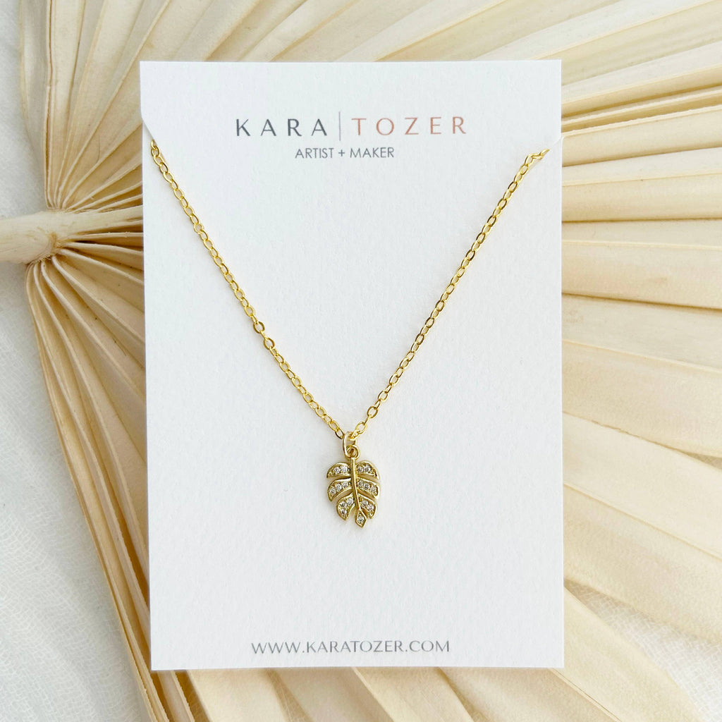 Kara Tozer Dainty Gold Monstera Leaf Necklace