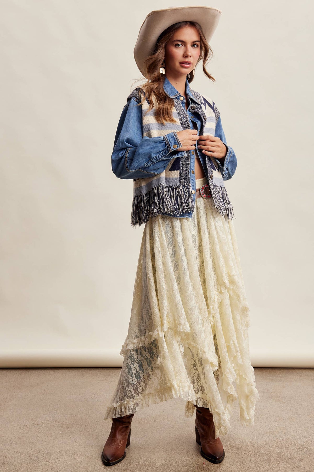 Western Fringe Knit Sweater Vest