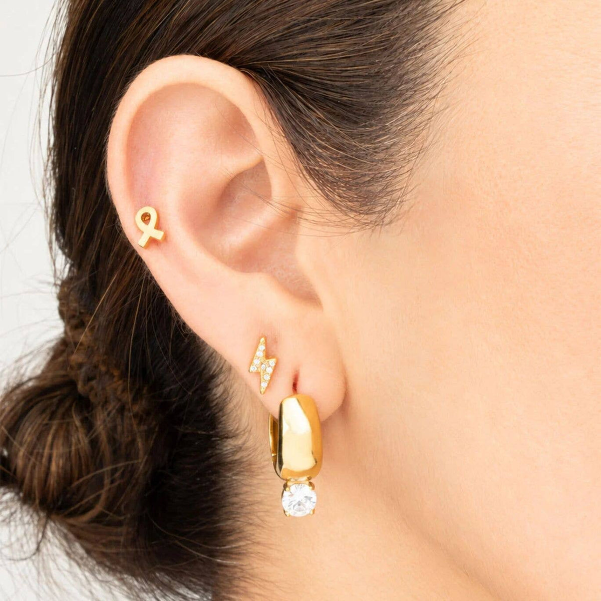 18K Gold PVD Stainless Steel Chunky One Stone Earrings