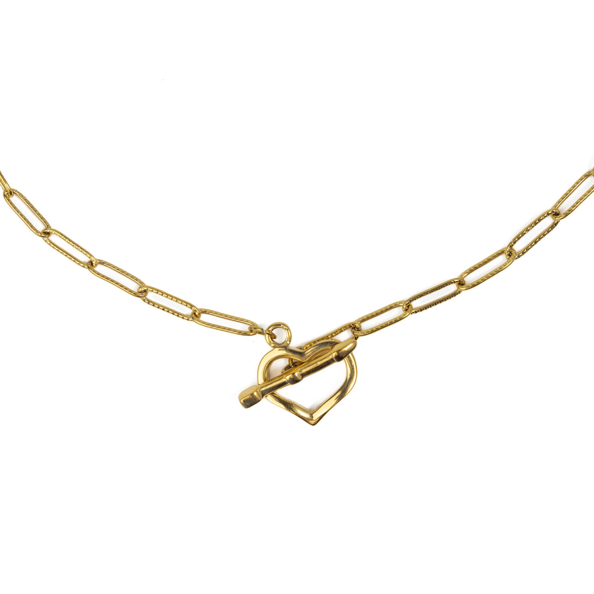 Waterproof Gold Heart Toggle Necklace