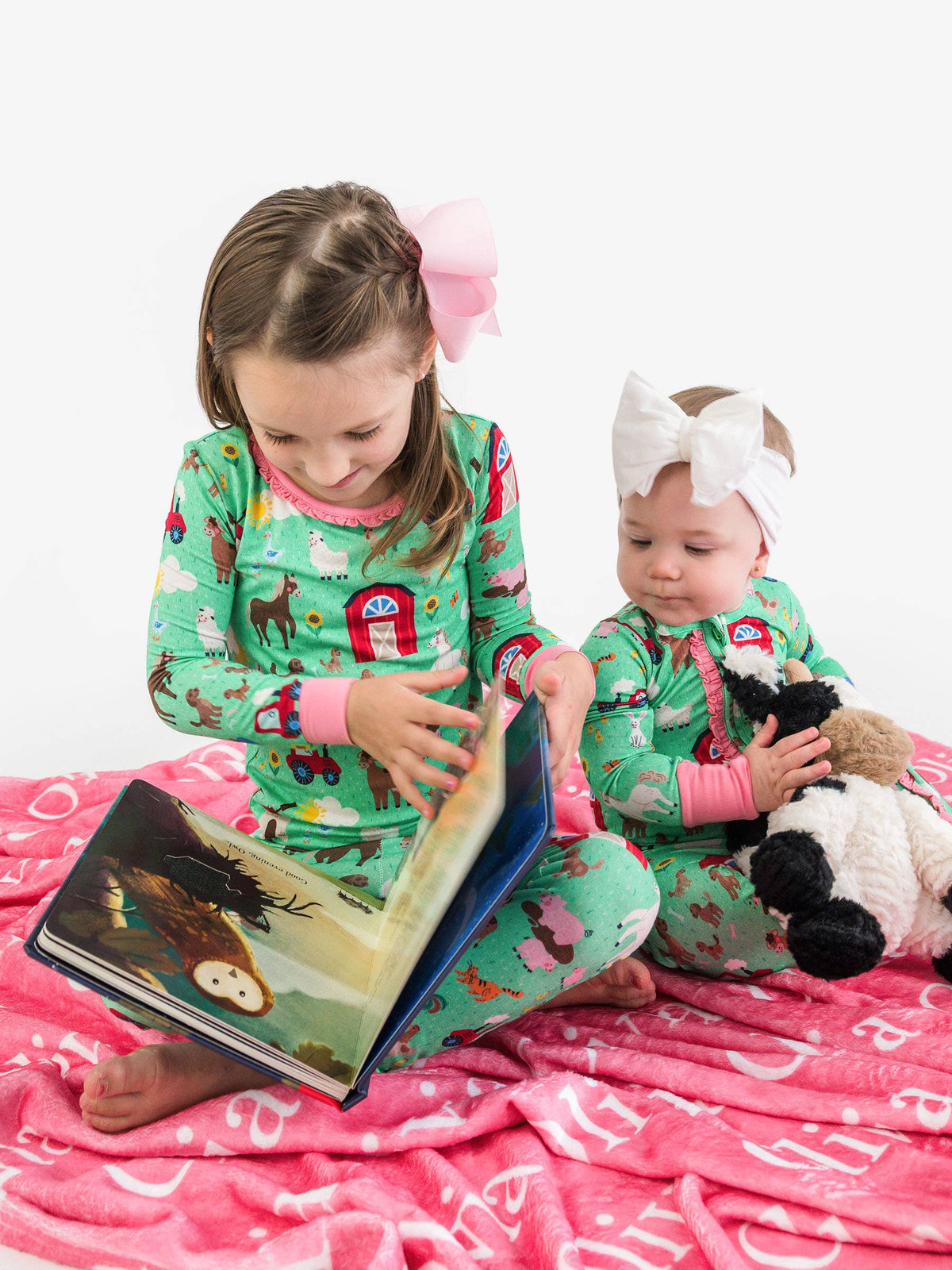 SoftSnooze™ Baby Girls Bamboo Viscose Farm Friends Convertible Ruffle One Piece Footie Pajama