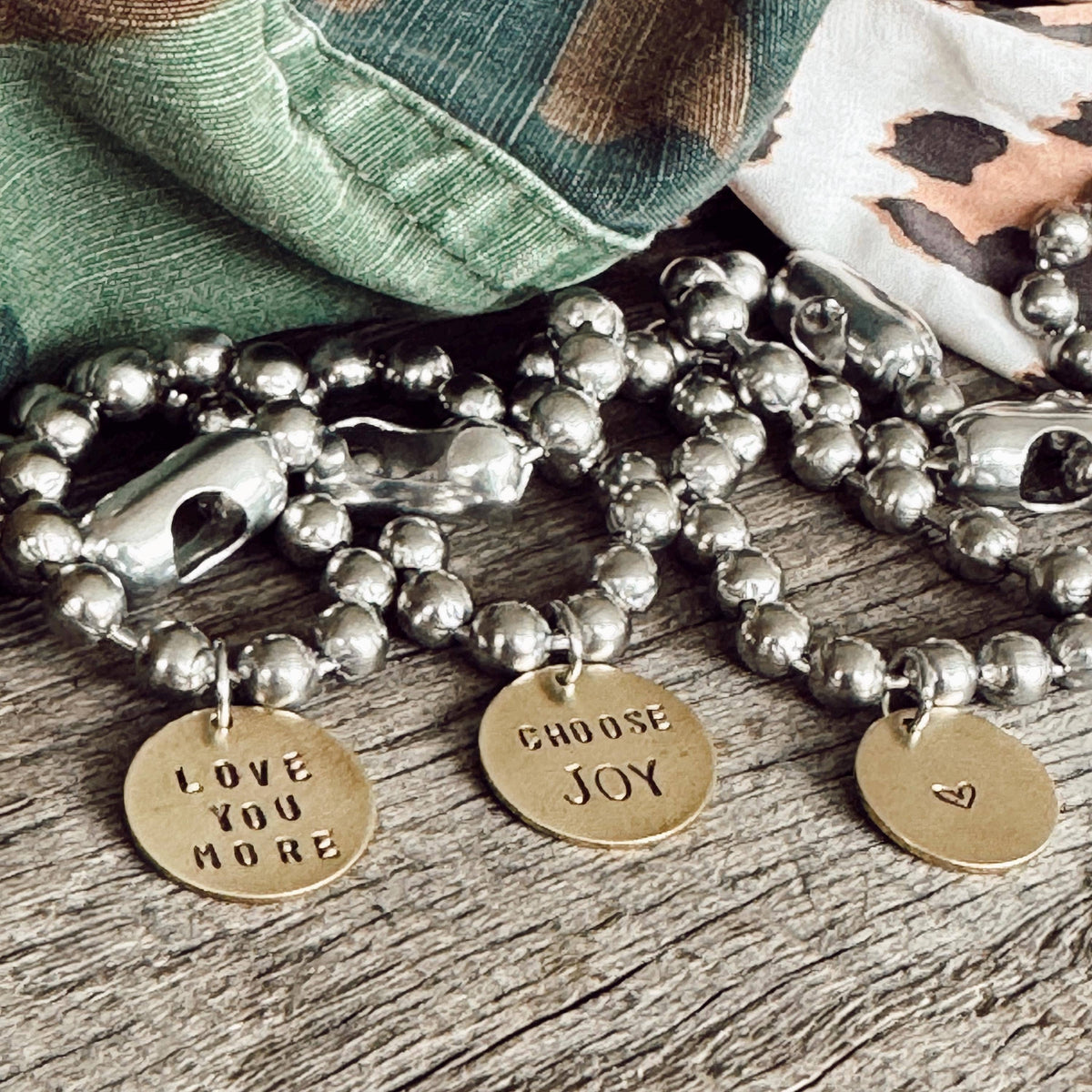 Bushed Stainless Steel & Brass Coin Tag Bracelets