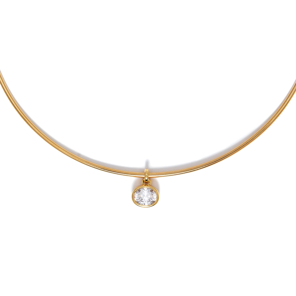 18K Gold Oval Crystal Collar Necklace