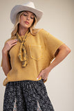 Washed Waffle Knit Pocket Top
