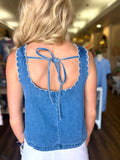 Washed Denim Tank with Scallop Detail