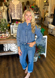 Ruffle Neck Denim Shirt