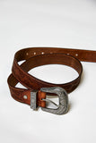 Western-Inspired Floral Embossed Genuine Leather Belt