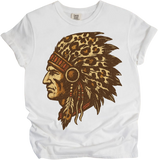 Leopard Print Indian Chief Head Shirt - Printed On Comfort Colors
