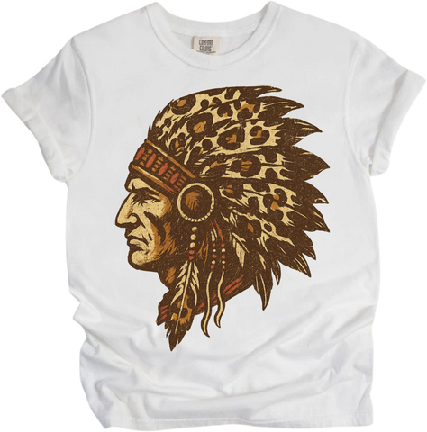 Leopard Print Indian Chief Head Shirt - Printed On Comfort Colors