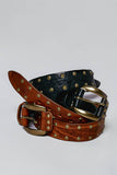 Allover Antique Brass-Tone Studded Genuine Leather Belt