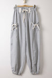 Bow Detail Stripe Textured Woven Pants