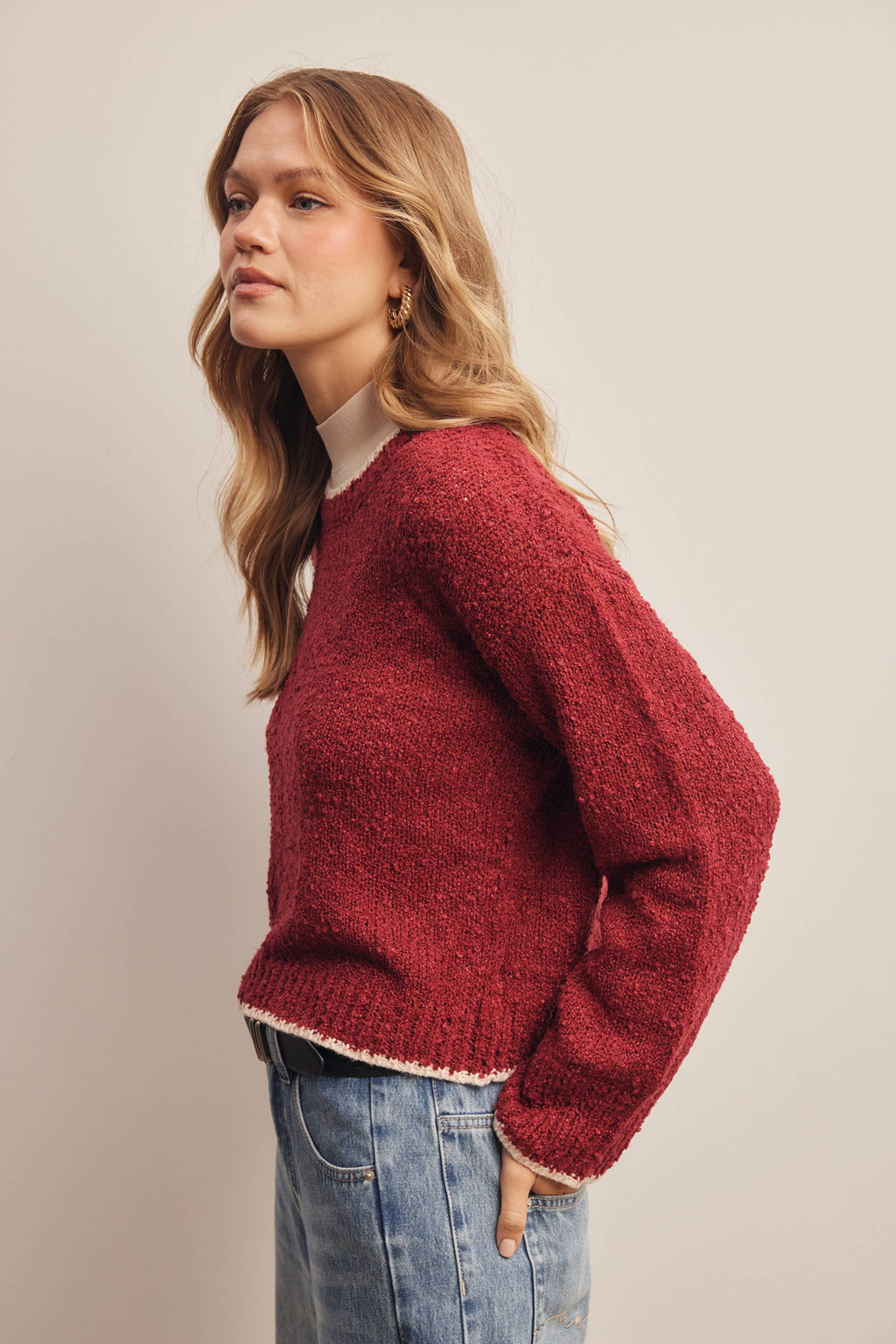 Contrast Trim Bouclé Sweater