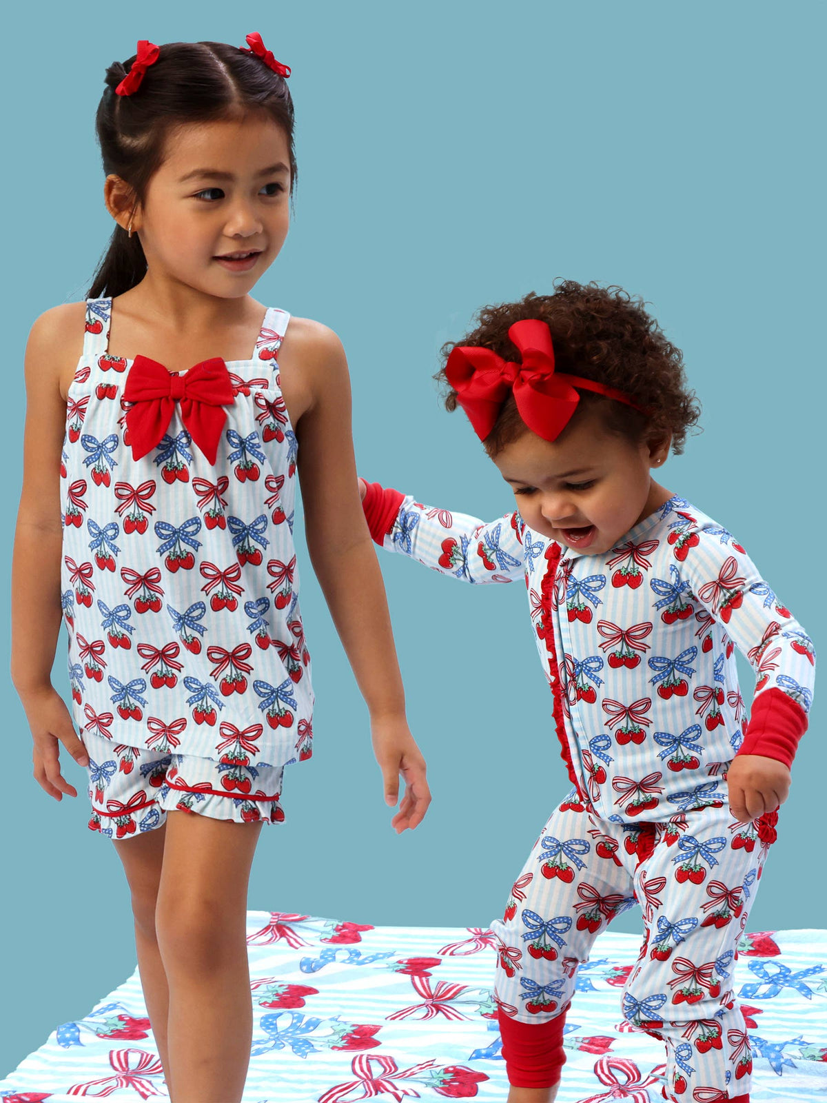 SoftSnooze™ Baby Girls Bamboo Viscose Berries & Bows Convertible Ruffle One Piece Footie Pajama