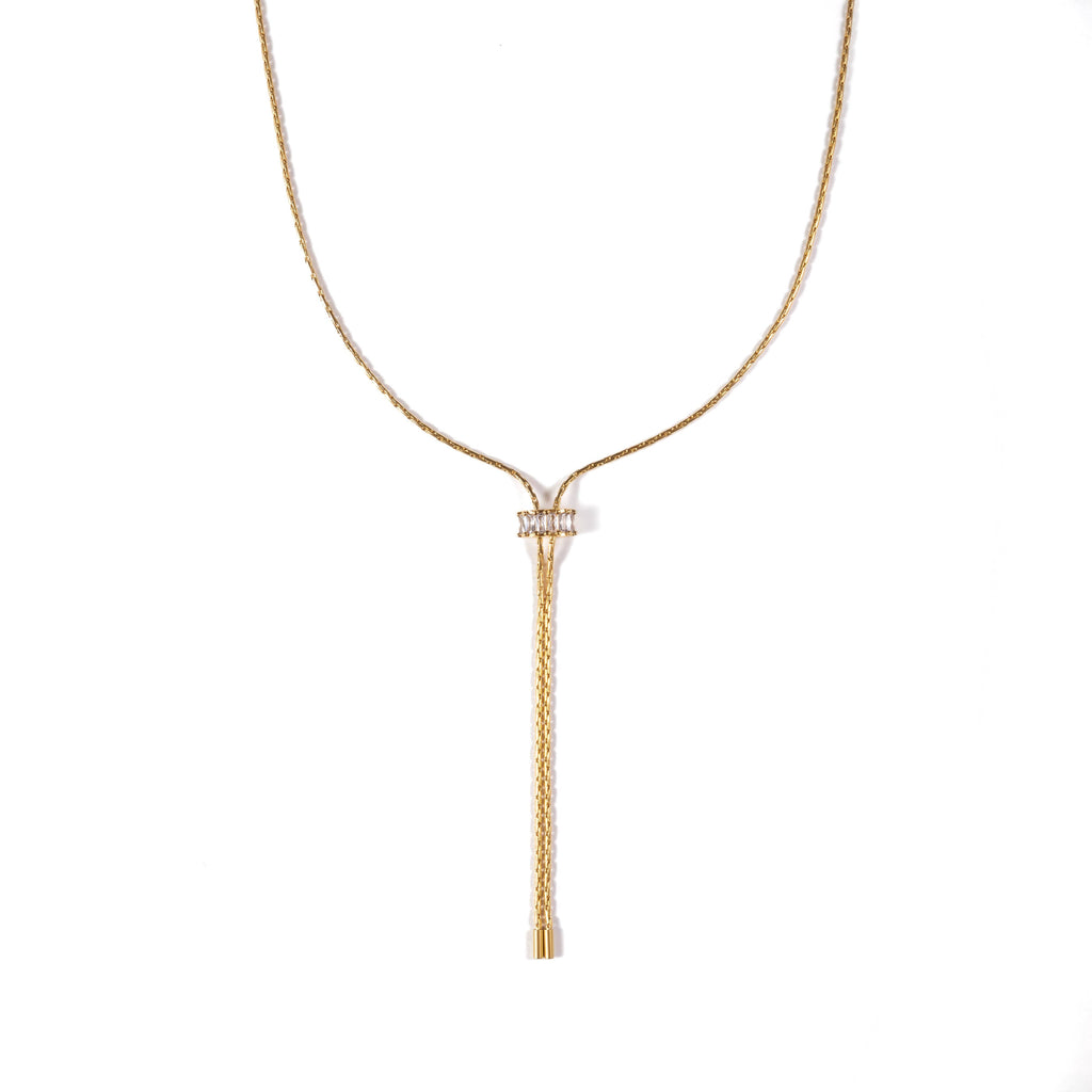 18K Gold Baguette Lariat Necklace