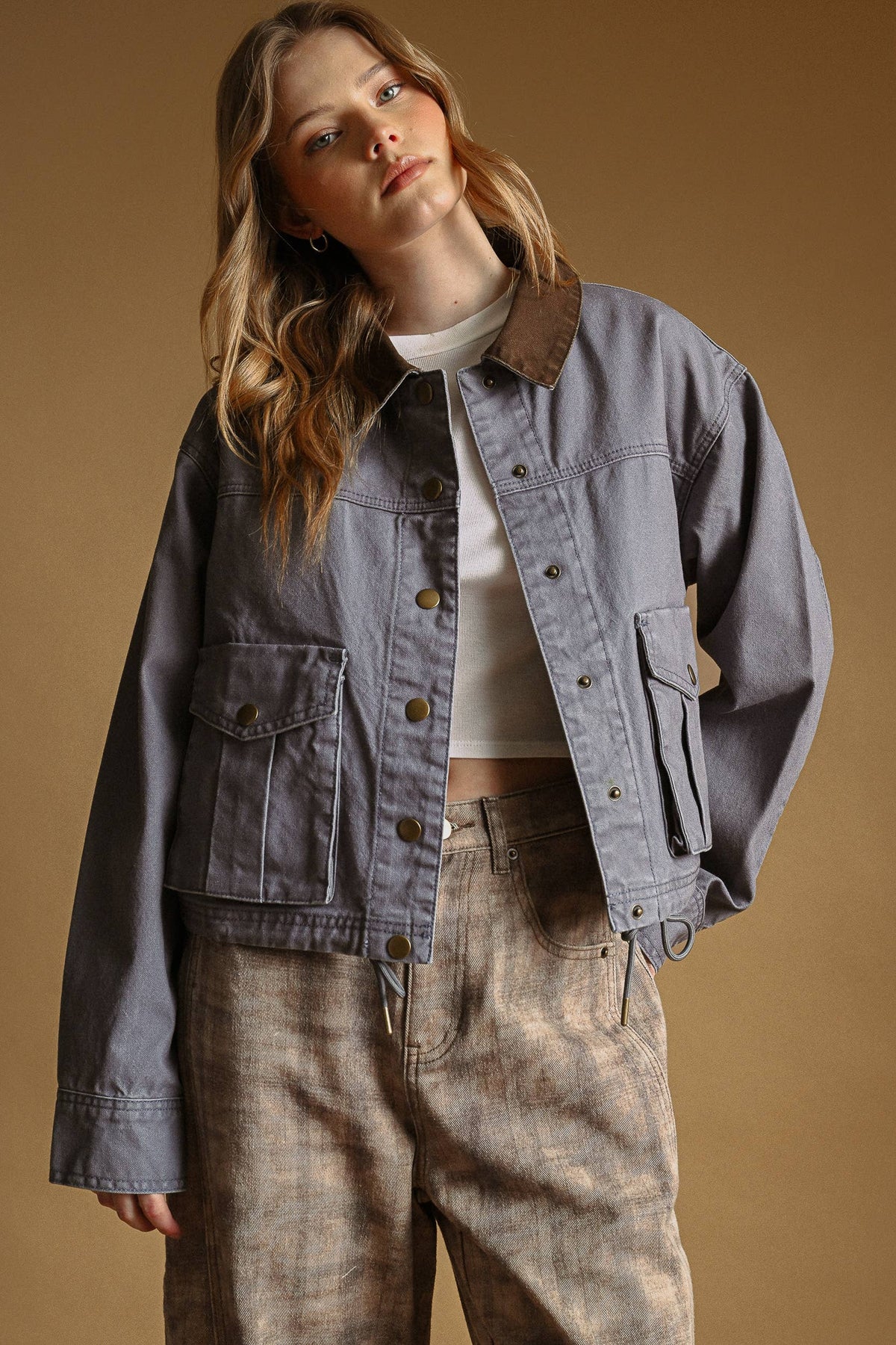 Denim Blue Contrast Collar Jacket