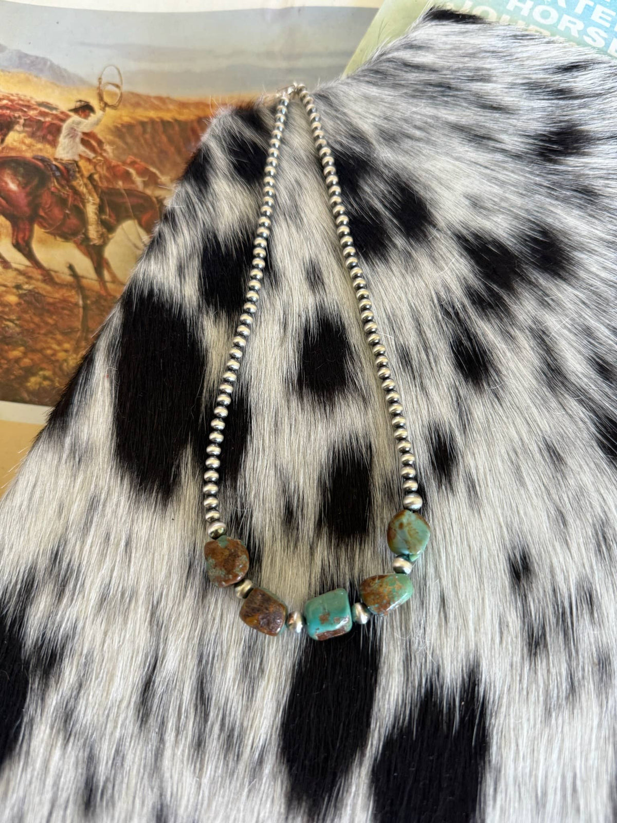#029 Sterling Silver Pearl Genuine Turquoise Nugget