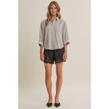 Micro Plaid Dolman Button Up Top