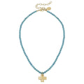 Susan Shaw Gold Cross on Turquoise Beaded Necklace