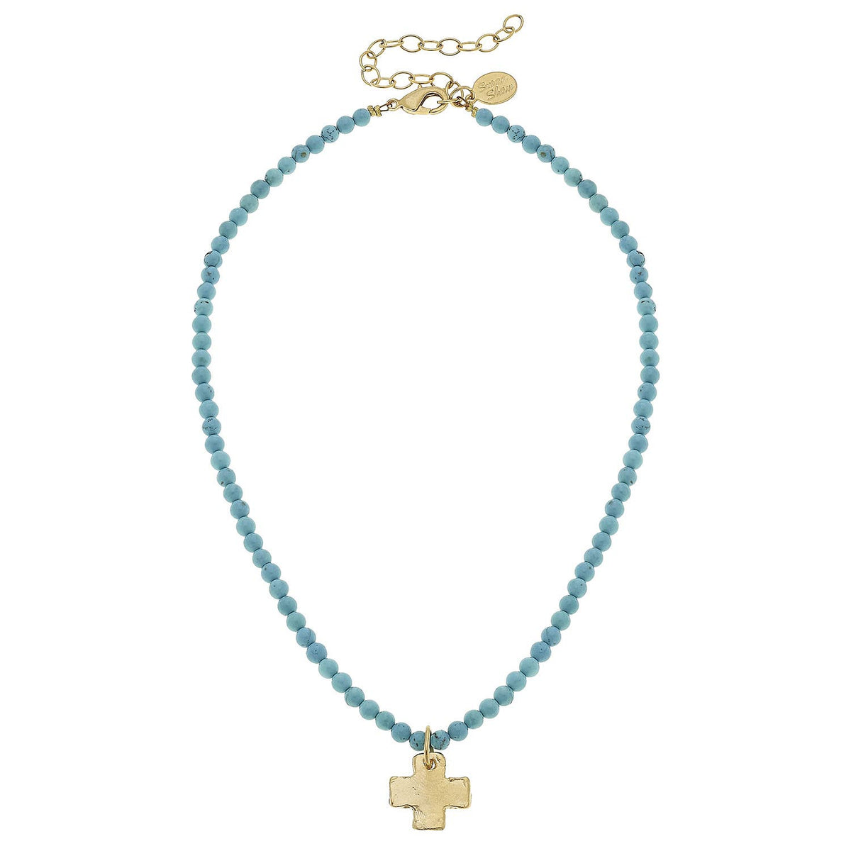 Susan Shaw Gold Cross on Turquoise Beaded Necklace