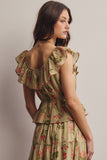 Floral Ruffle Neck Cotton Blouse
