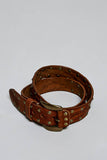Allover Antique Brass-Tone Studded Genuine Leather Belt