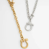 Gold Stainless Steel Y Necklace with Horse shoe Carabiner
