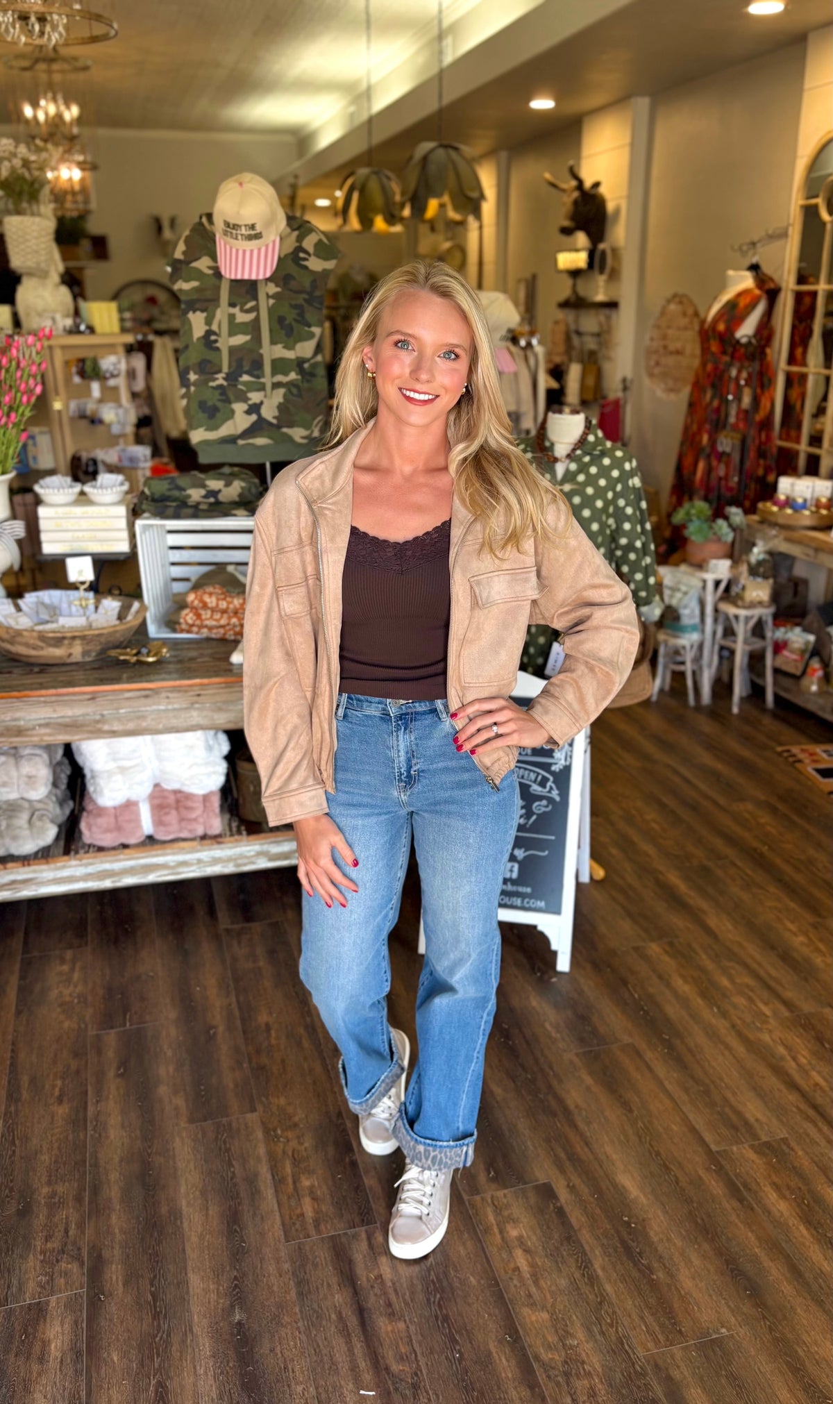 Faux Suede Utility Jacket