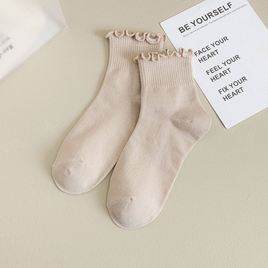 Womens Solid Color Ruffle Ankle Socks
