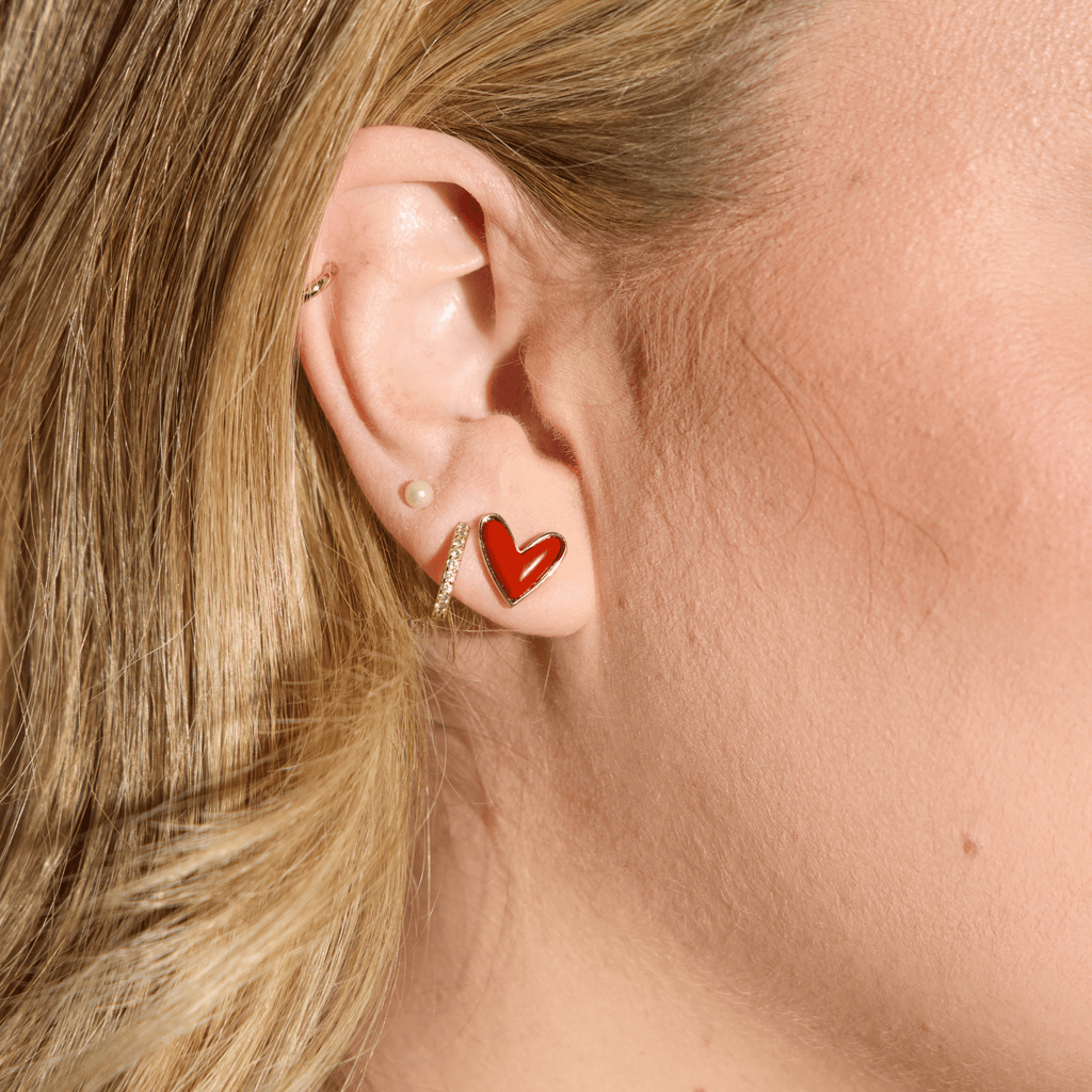 Red Coral Sweetheart Studs