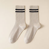 Classic Two Stripes Print Crew Socks for Women