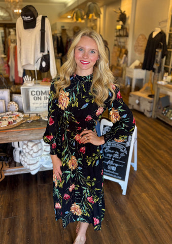 Black Floral Midi Dress