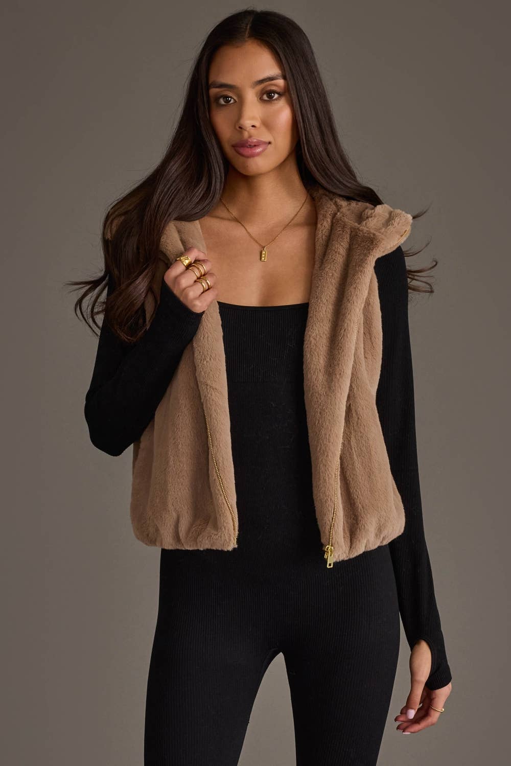 Lt. Brown Faux Fur Vest