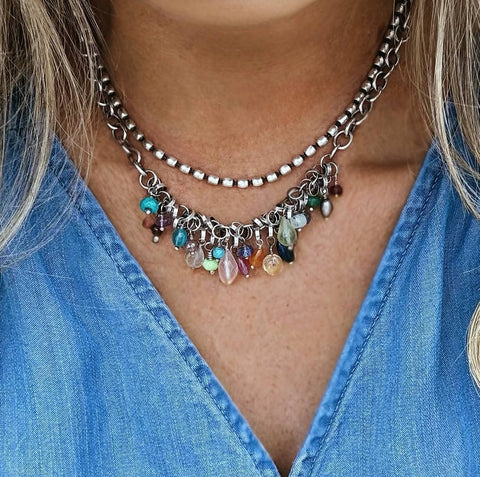 Sterling Silver & Gemstone Waterfall Necklace