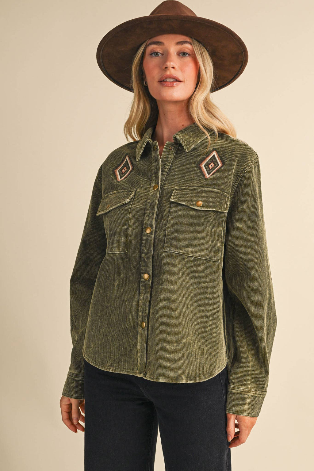Washed Corduroy Embroidered Jacket