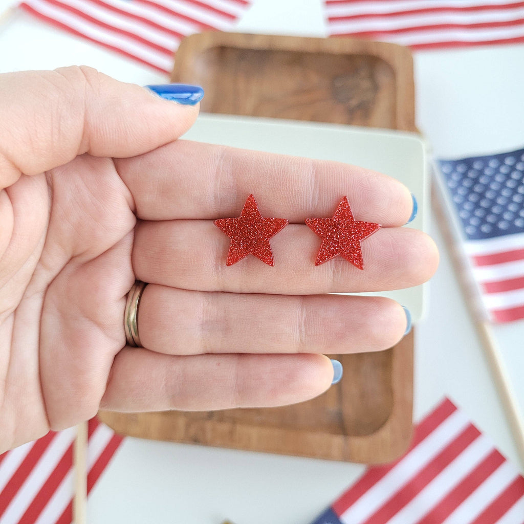 Liberty Star Studs - Red // 4th of July Patriotic Earrings