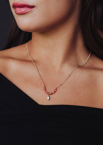 Gold Beaded Semi Circle Necklace