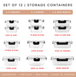12 Piece Glass Kitchen Storage Containers with Lids - Black