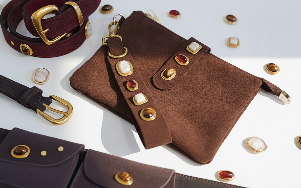 Gemstone Suede Wristlet Pouch & Keychain