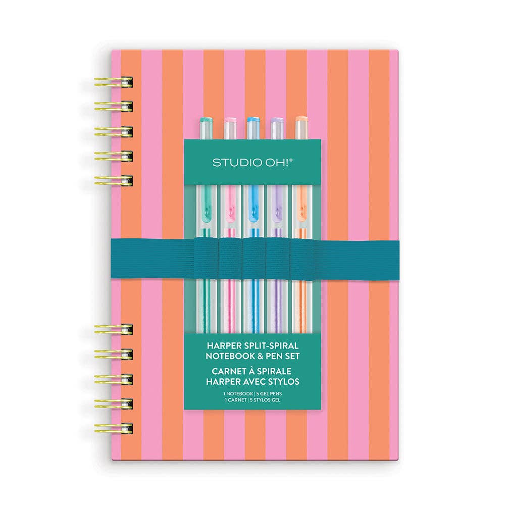 Cabana Stripes Harper Split-Spiral Notebook & Pen Set