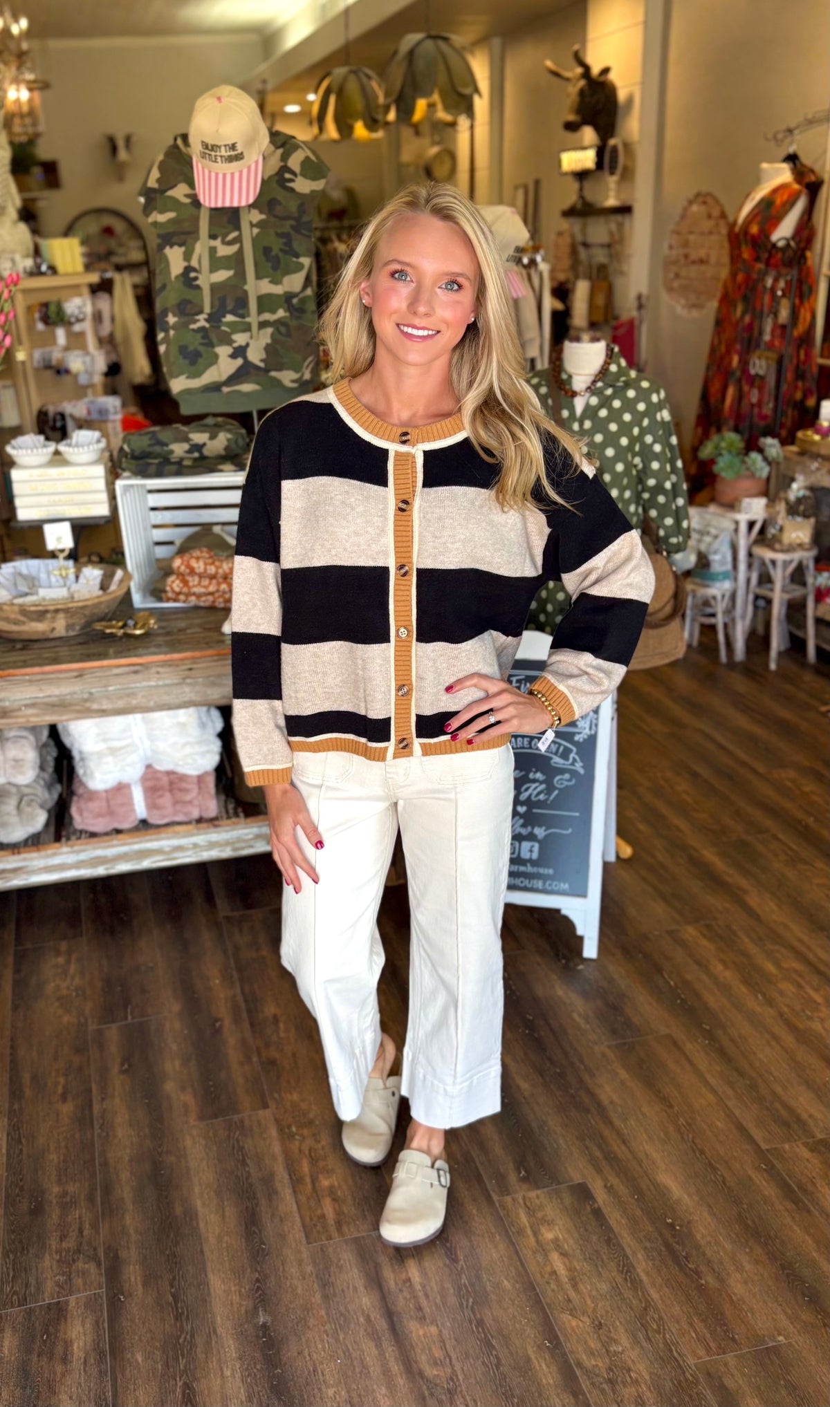 Wide Stripe Button Up Cardigan