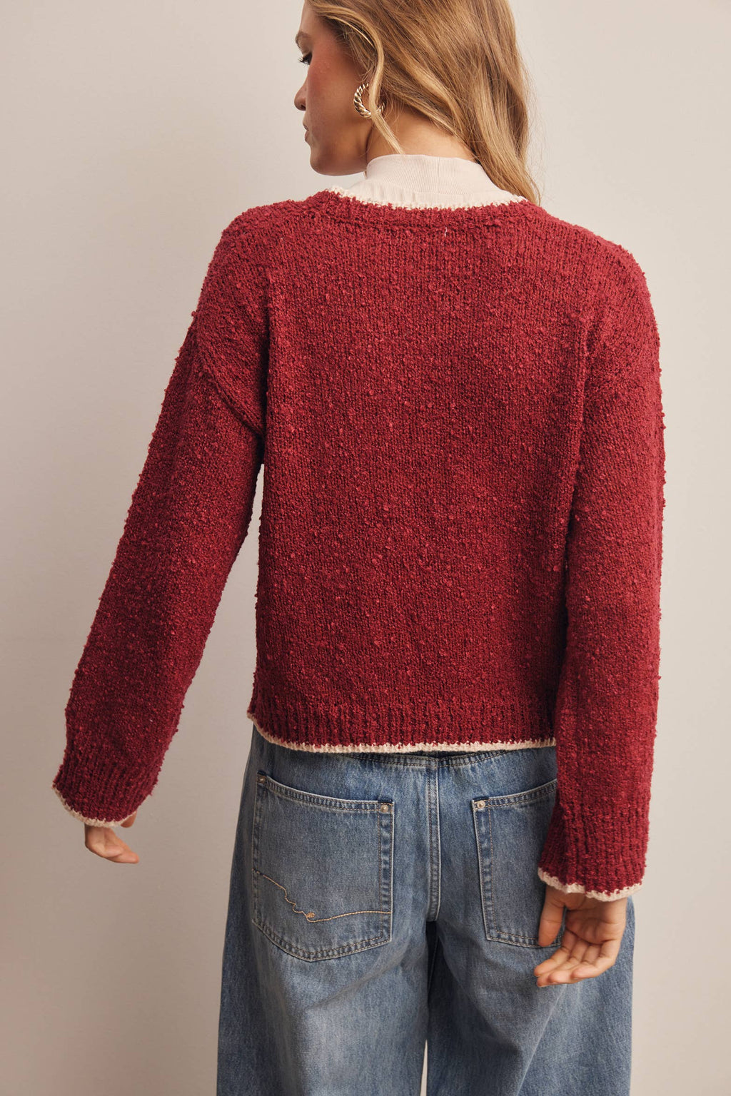 Contrast Trim Bouclé Sweater